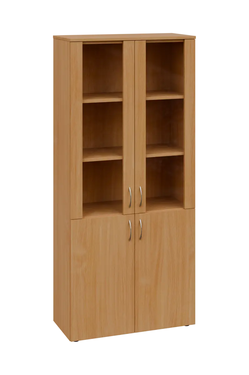 CLE 5 - 8VS skříň léková, 4-dveřová, sklo čiré v liště, výsuvná deska, 2x zámek, 1800x800x400, buk royal